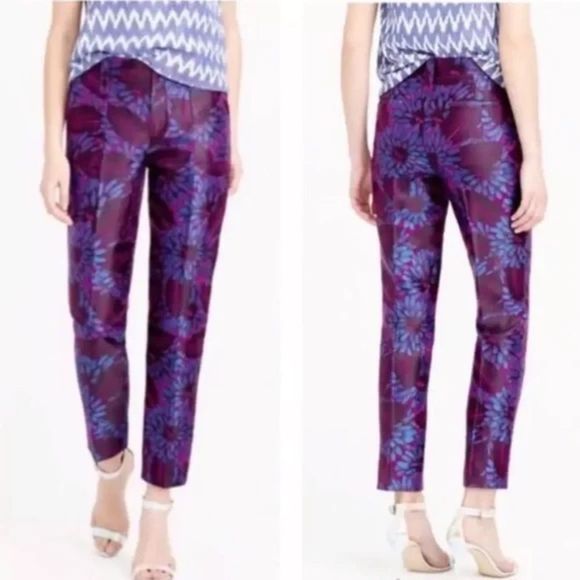 J Crew Garden Pant Midnight Floral Jacquard Pattern NWT Ankle Length Size 10 - Picture 1 of 14